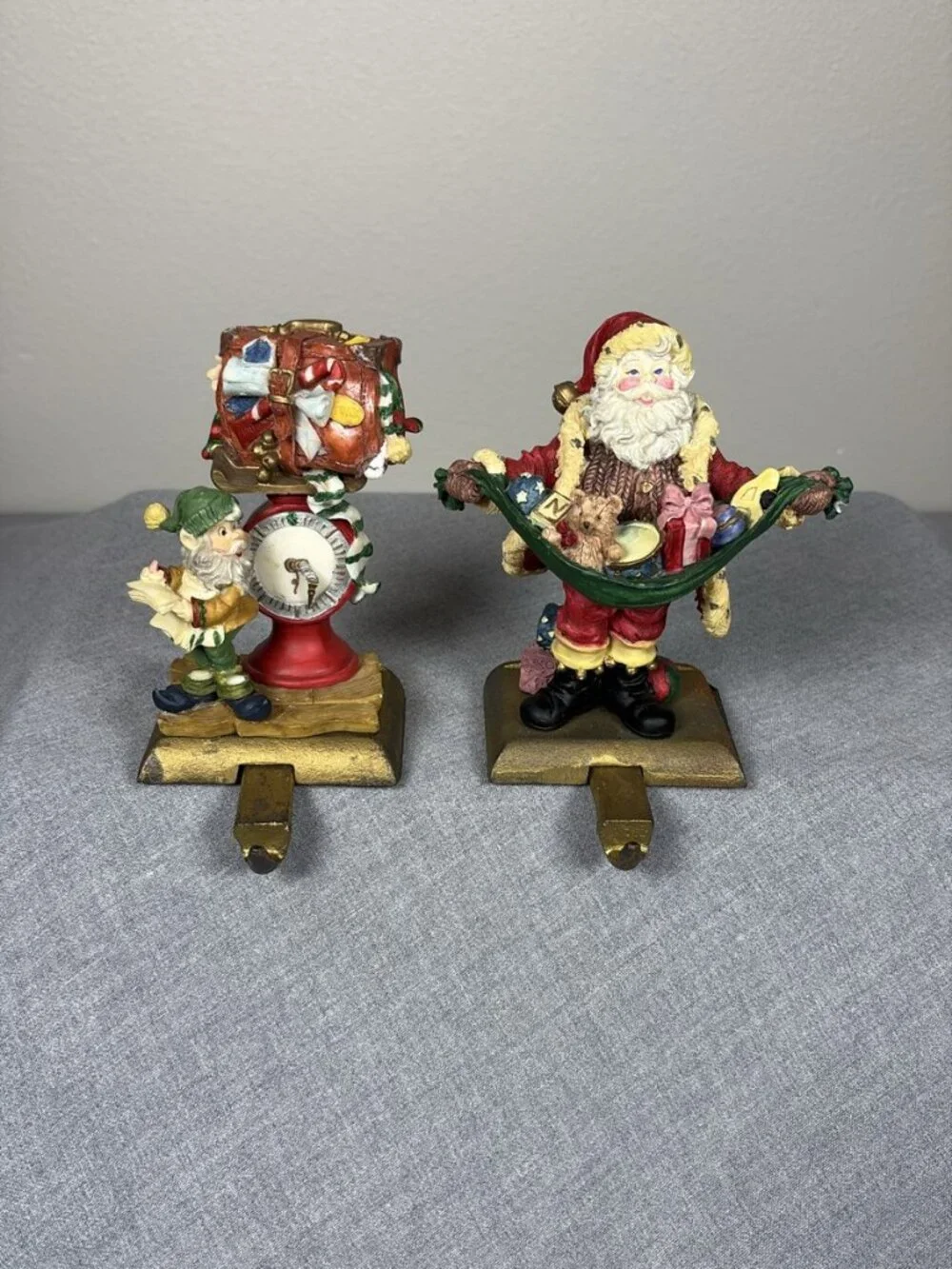 Vintage Midwest of Cannon Falls Santa Elf Cast Iron Stocking Holder Hanger 2pc
